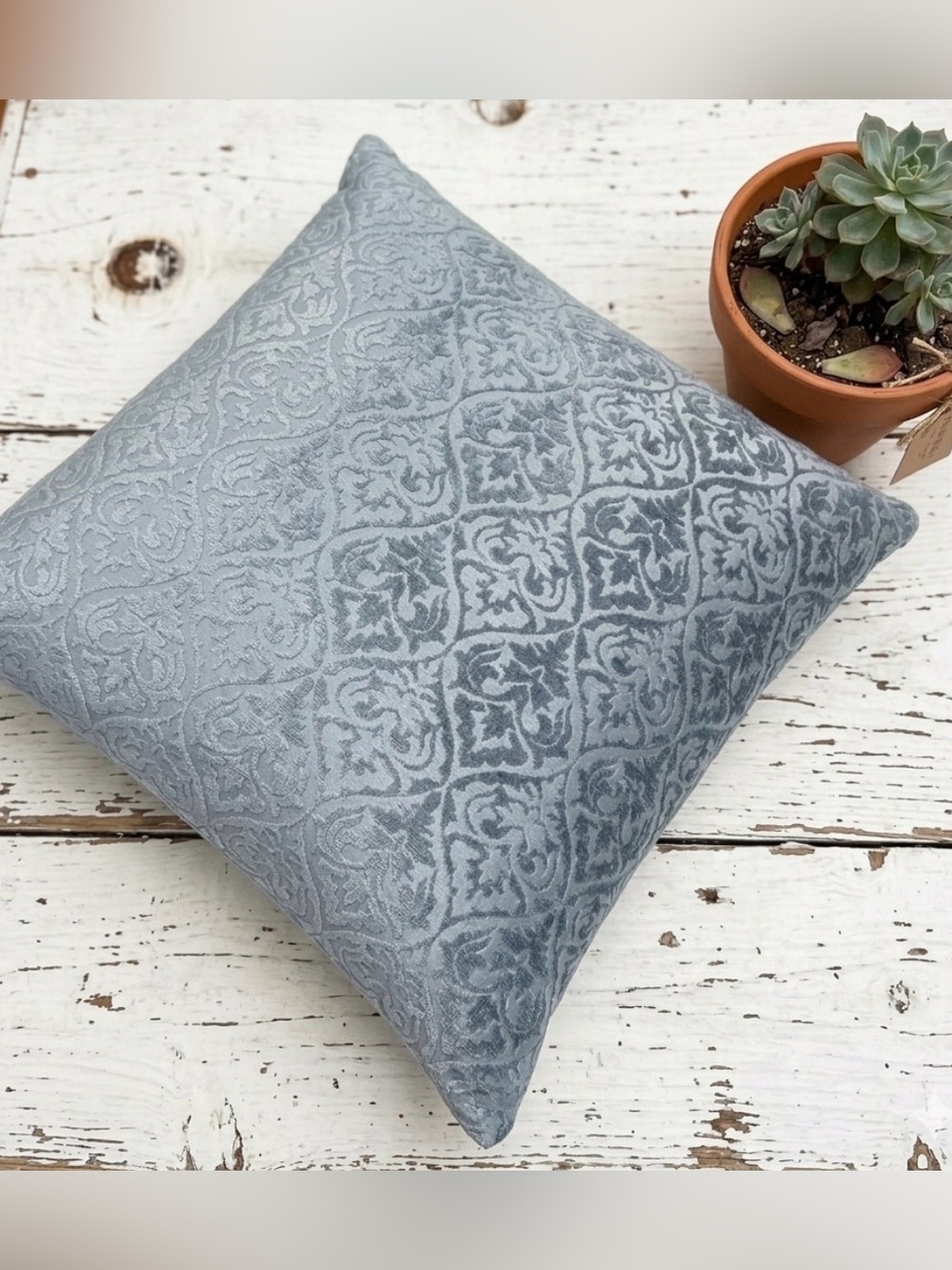 Soft Damask Floral Accent Pillow Cover in Light Slate Blue